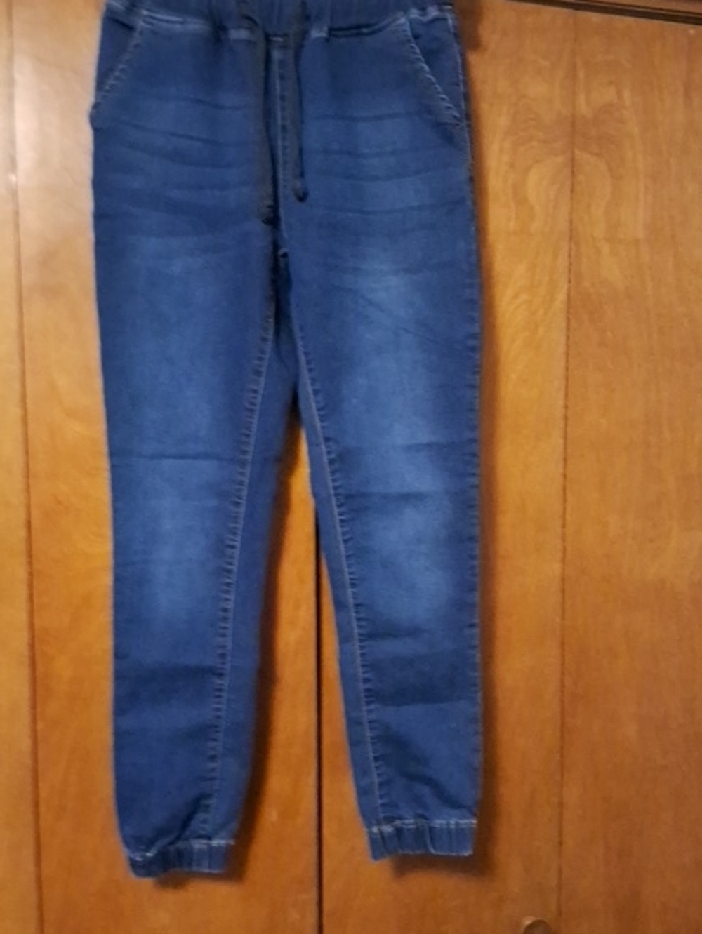 Stretch Denim Jogger Jeggings in Dark Blue with Drawstring